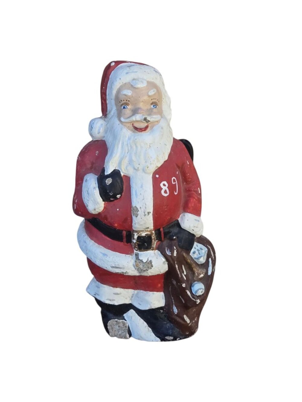 Vintage Cement Santa Claus Statue Christmas Concrete Sculpture 13 Inch Holiday